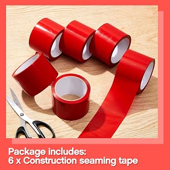 Juexica Construction Seaming Tape Red 3 x 55 Yards Sheathing Sealing Tape Underlayment for Foam Board Insulation, Vapor Barrier, House Wrap(6 Rolls)