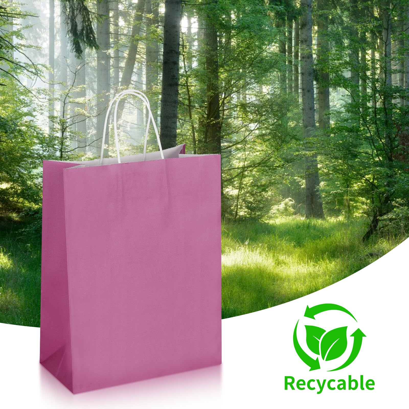 Oikss Confezione da 50 sacchetti regalo grandi in carta naturale con manici, 25 x 12 x 33 cm, sacchetti in carta kraft per feste di compleanno, generi alimentari, shopping, affari, sacchetti