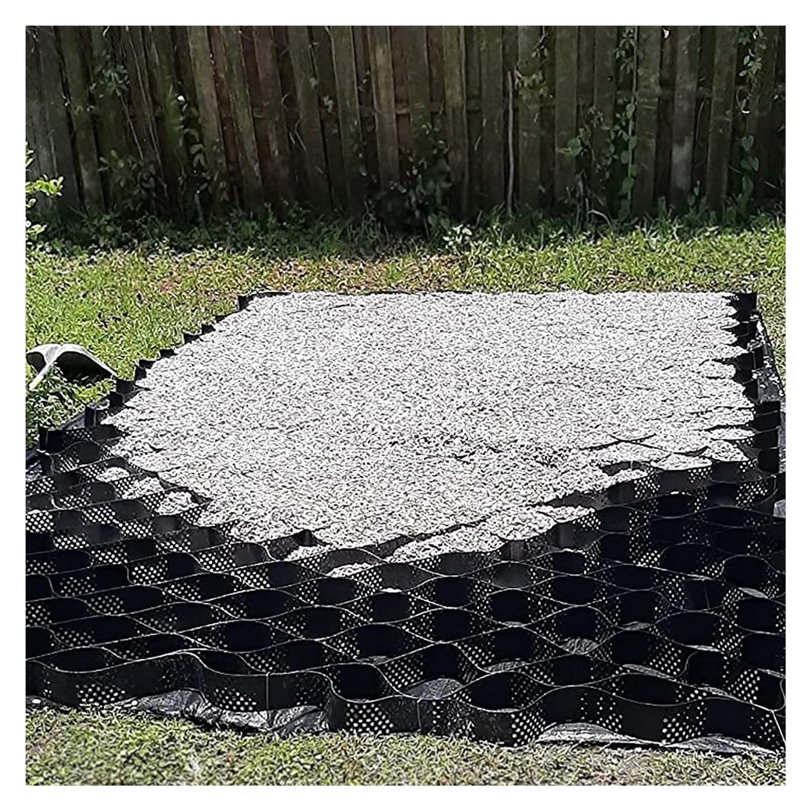 Wytrzymała kratka żwirowa o wymiarach 4 m x 7 m, grubość 7,5 cm, wzmocniona kostka brukowa, nośność 3,628 kg, idealna do tarasów, szop, parkingów i ścieżek