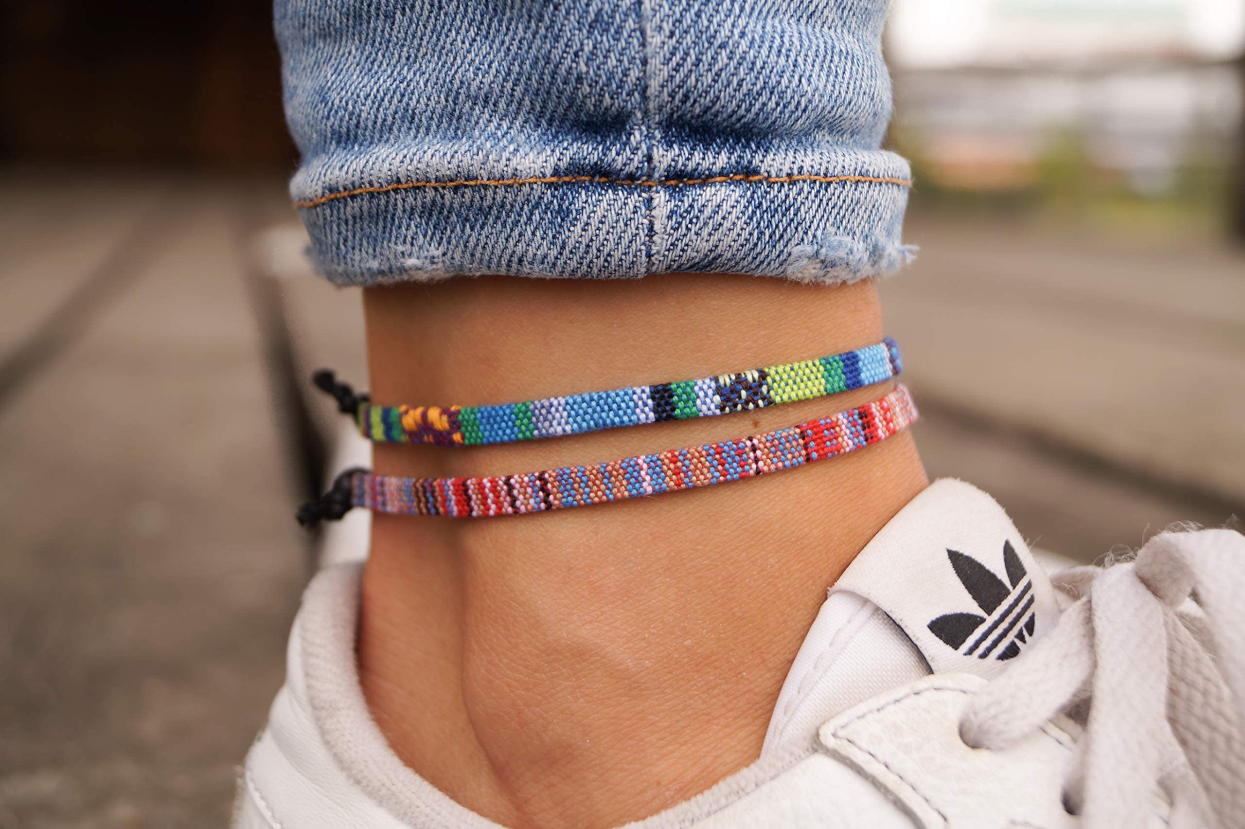 Made by Nami Tobilleras Mujer Impermeables Ajustables 19-38cm Pulseras Boho de Hilo Algodón 100% Turquesa — view 2