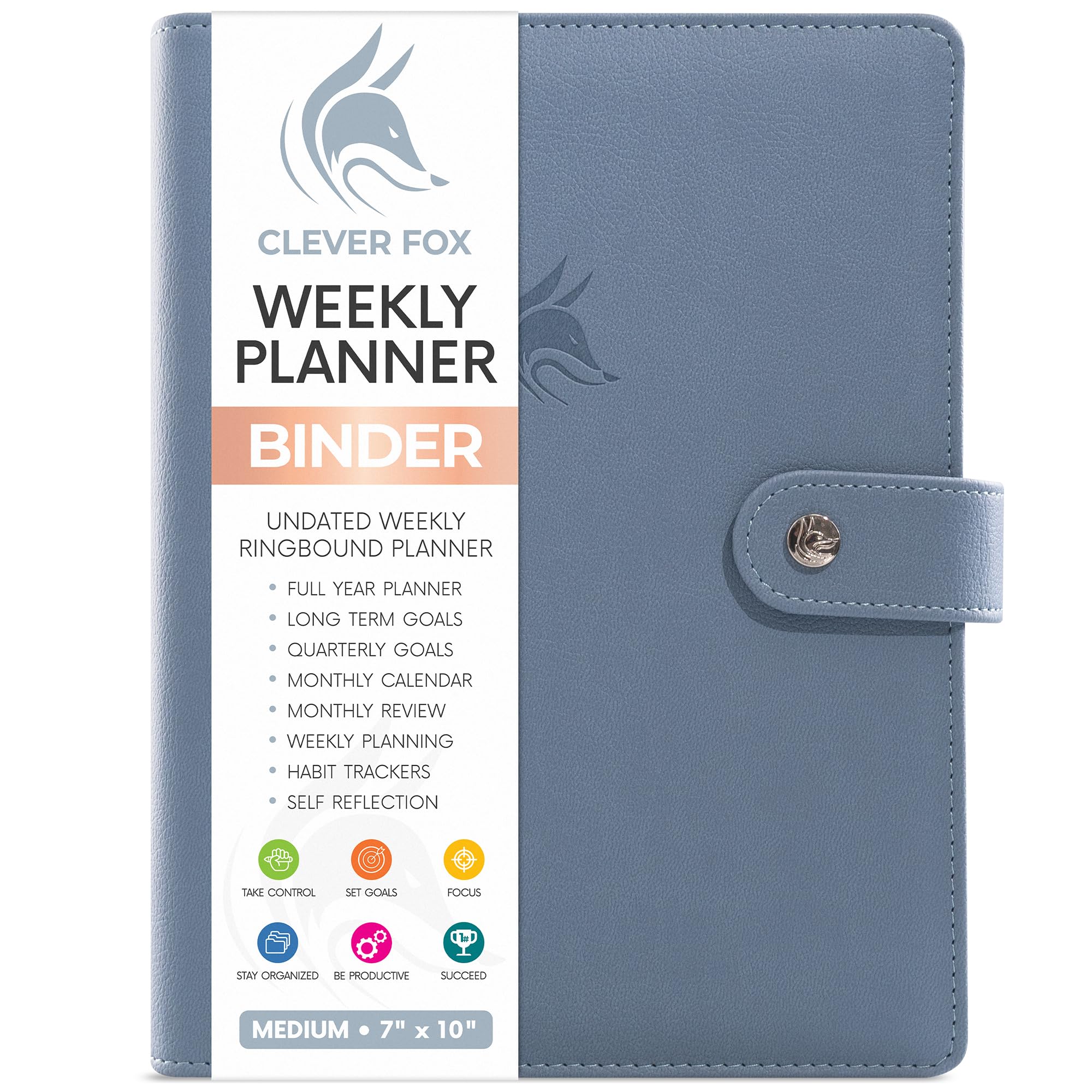 Clever Fox Weekly Planner Binder – Goal Setting Planner for Time Management & Weekly Tasks – Work & Life Organizer with To Do List & Habit Tracker – Undated, 7″ x 9″ Hardcover (Windy Blue) — image 1