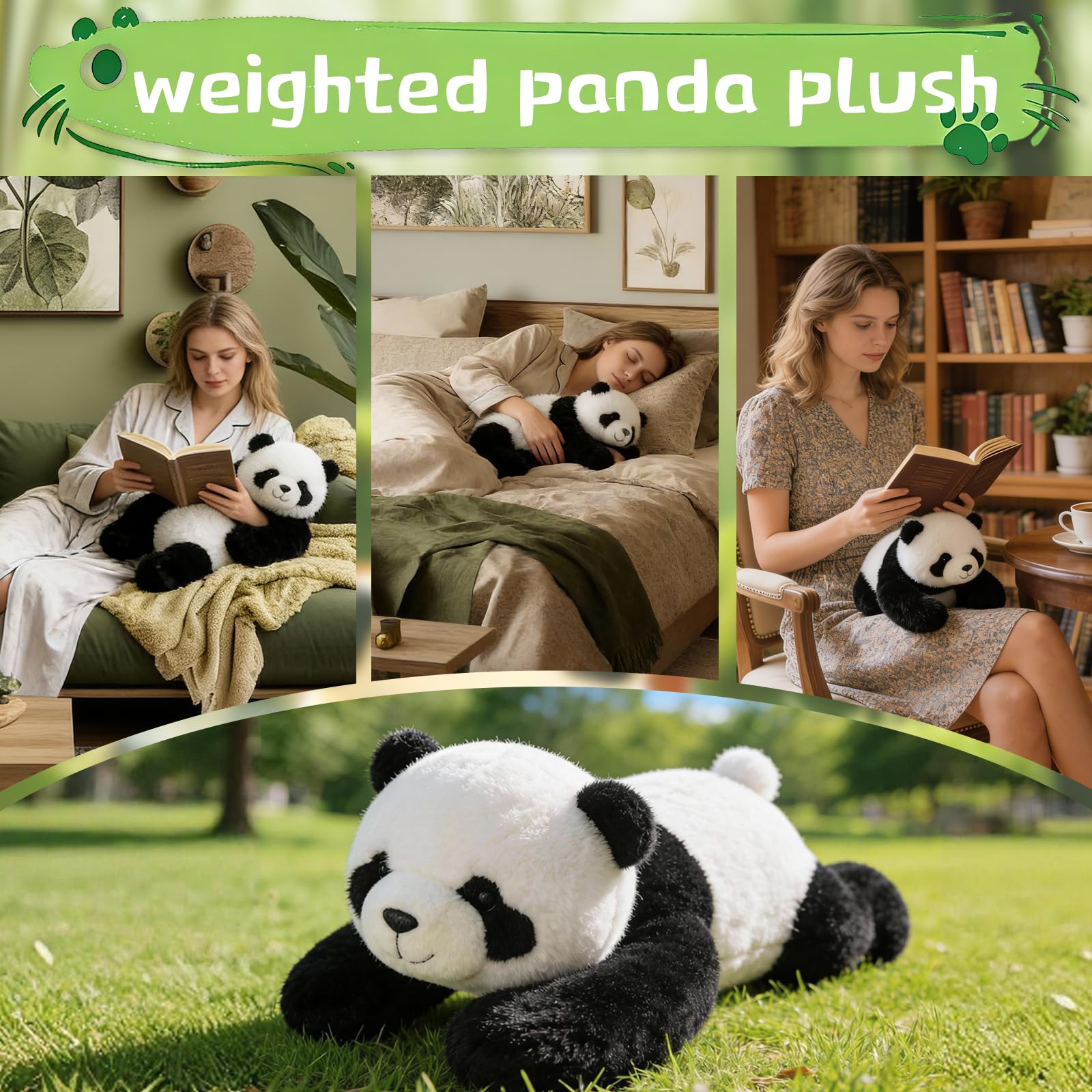 Weighted Panda Plush Teddy, Soft Stuffed Animal Plushies, Cuddly Toy for Comfort & Relaxation, Pookie the Panda Weighted Animals for Adults, Hugging Companion for Anxiety Relief & Sleep Support（45cm） — view 6