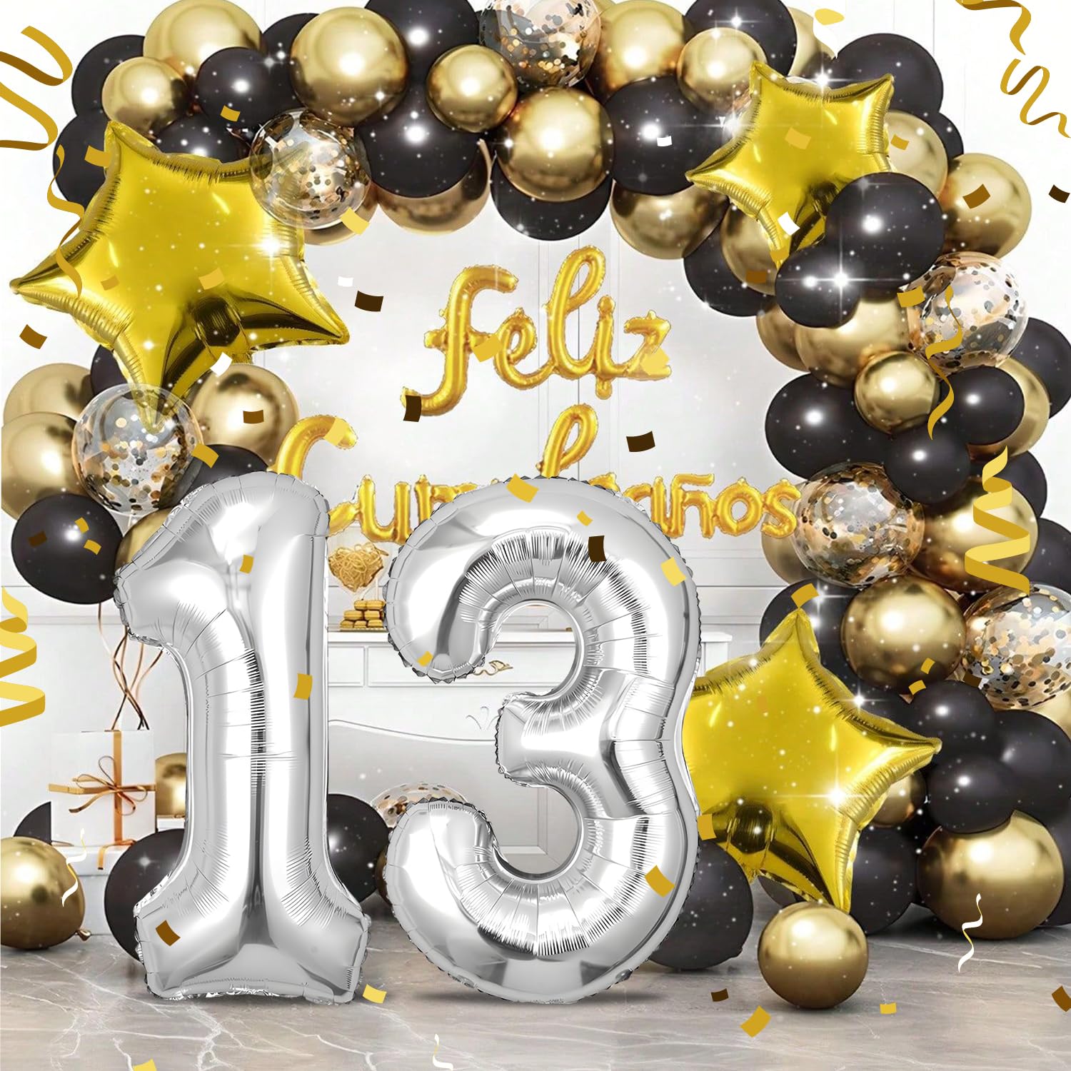 OFFCUP Heliumballonnen, 105 cm cijferballonnen 13 cm, folieballonnen, verjaardagsballon, grote getallen, ballonnen voor verjaardag, bruiloft, feest, decoraties, feestbenodigdheden (goud