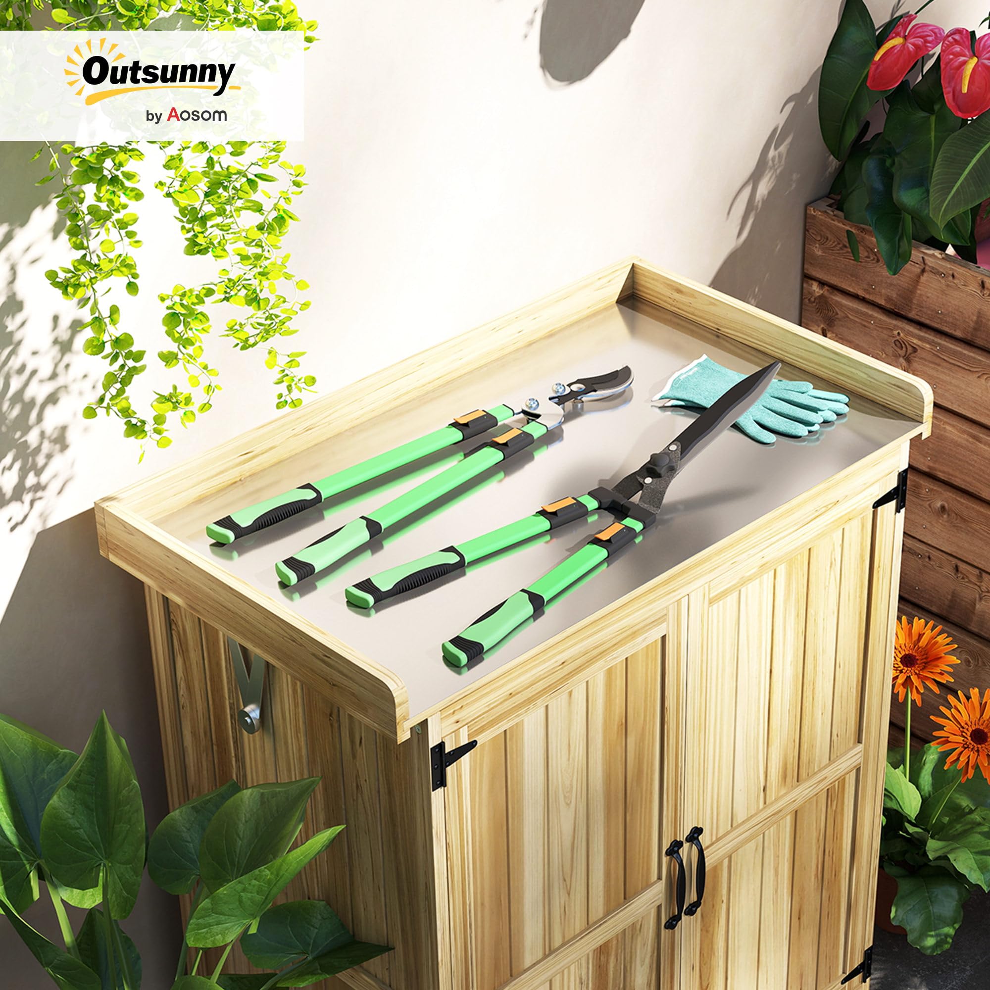 Outsunny Lot de 2 cisailles de jardin, cisaille à haies longueur 63,5-78,5 cm, sécateur à enclume longueur 64,5-90 cm, poignées télescopiques extensibles antidérapant lames polies, vert et noir