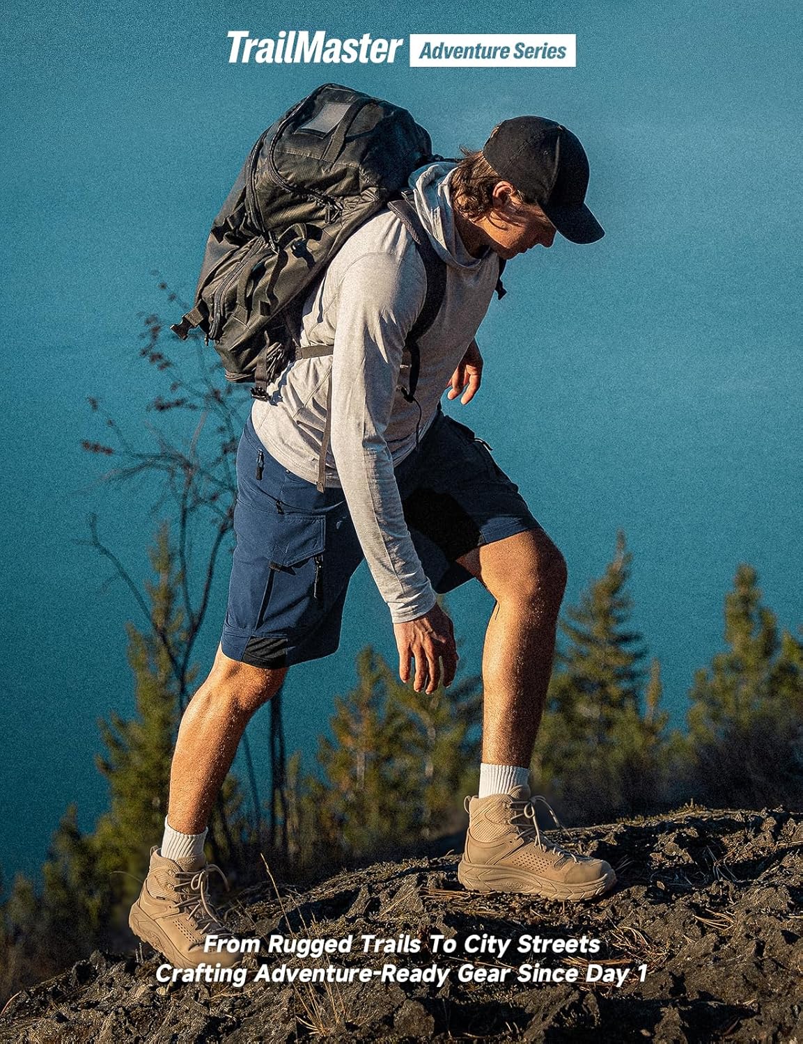 Moosehill Men's Hiking Cargo Shorts: Quick Dry Lightweight Stretch Outdoor Fishing Camping with 9 Pockets (Self-Storing)