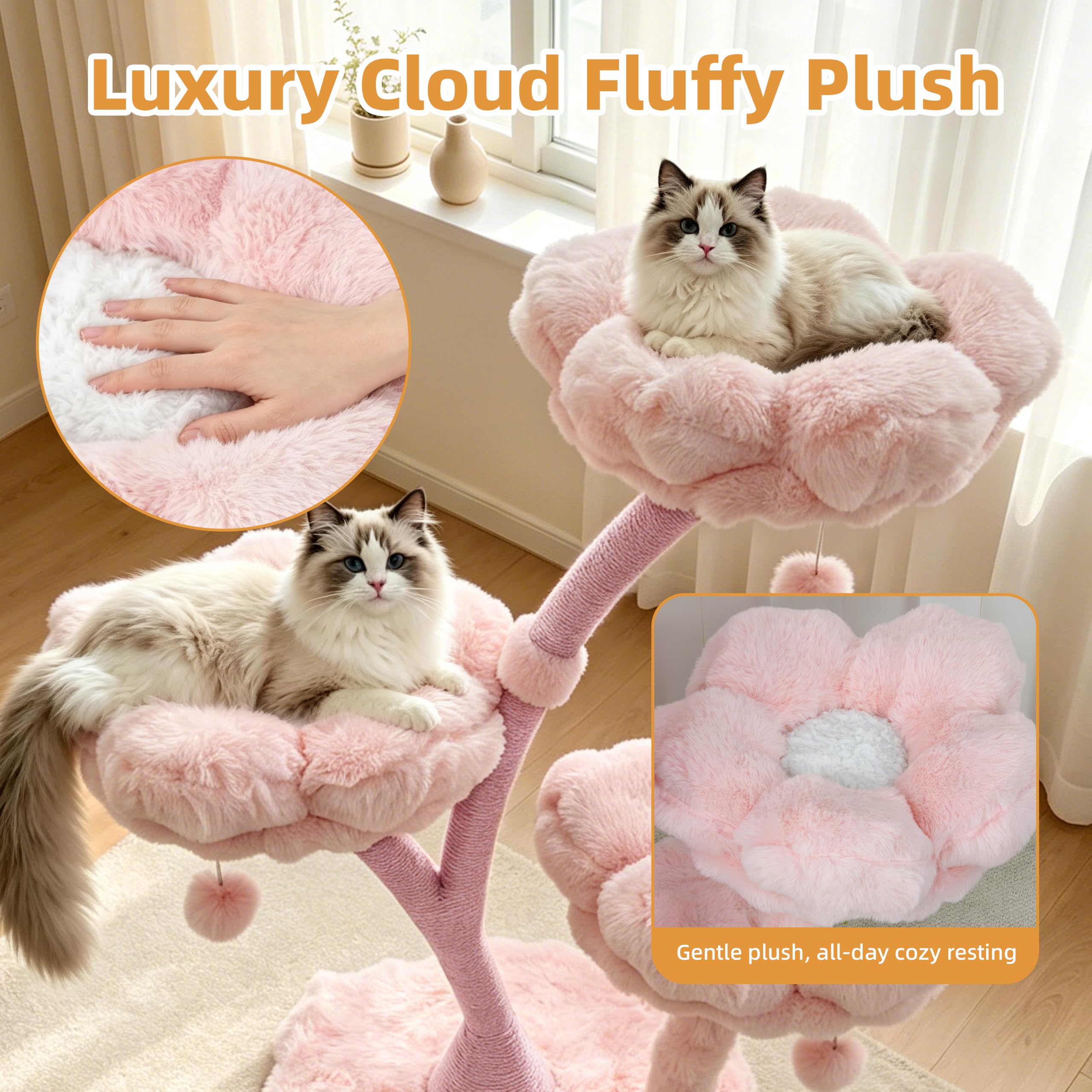 BingoPaw Estetico Albero Tiragraffi per Gatti Alto 105cm Carino Rosa