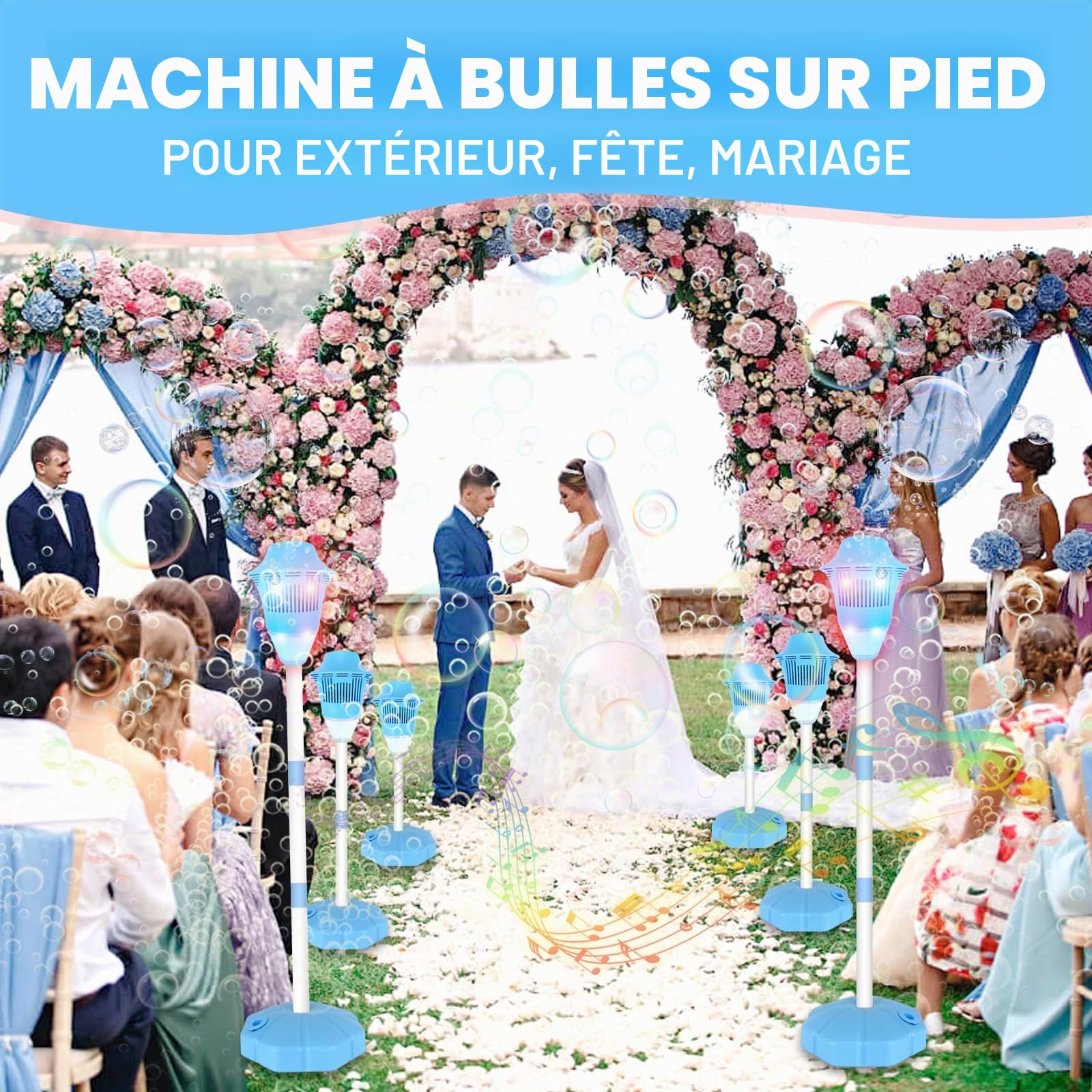Machine à Bulles Automatique,Machine à Bulles sur Pied,Soufflante à Bulles pour Enfants,Garden Bubble Torch with Light and Music, pour S'amuser en Plein Air,Fêtes,Evénements et Divertissement