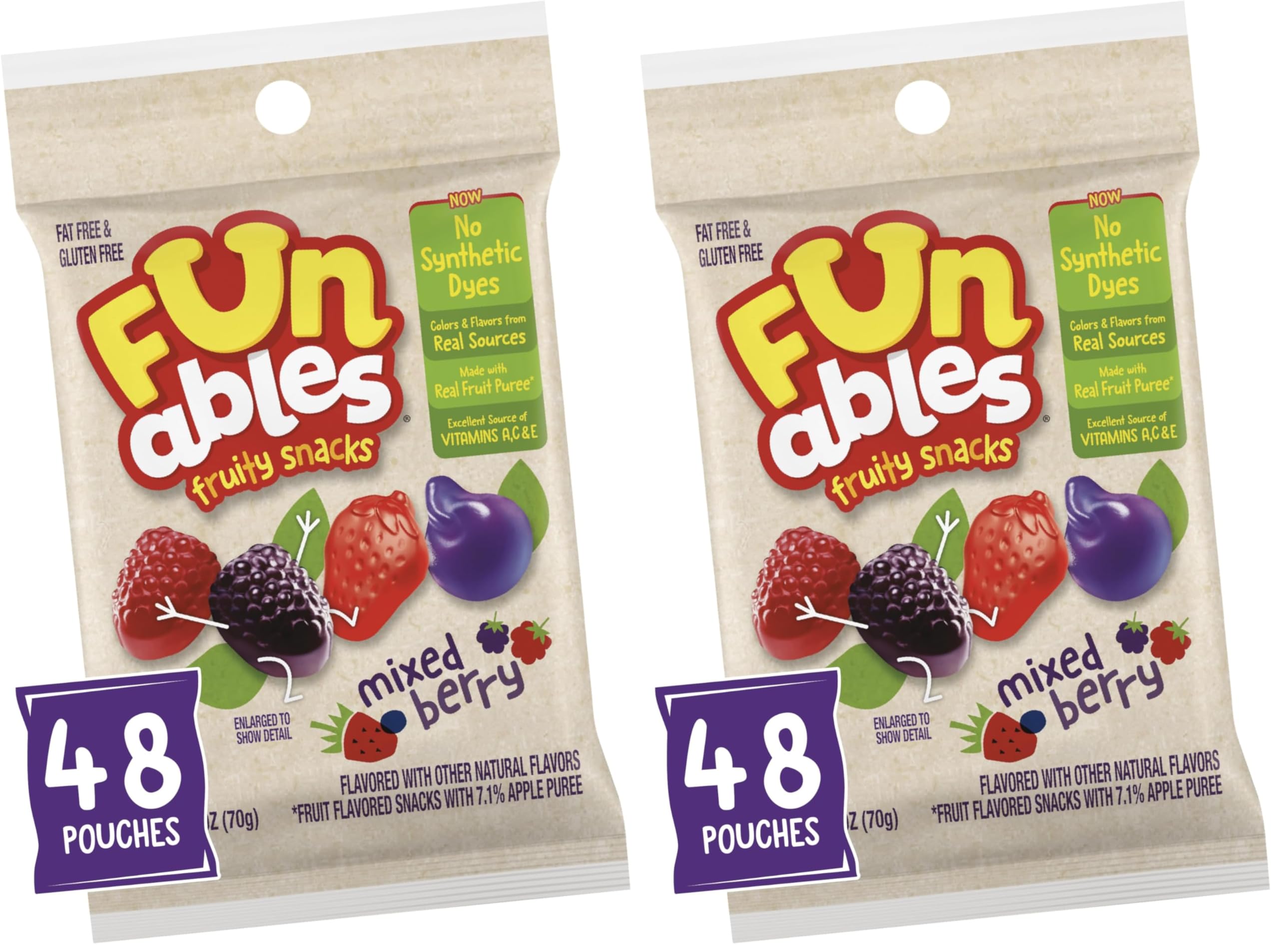 Funables Fruit Snacks, Mixed Berry Snacks, 2.5 Ounce Pouches (Pack of 96)