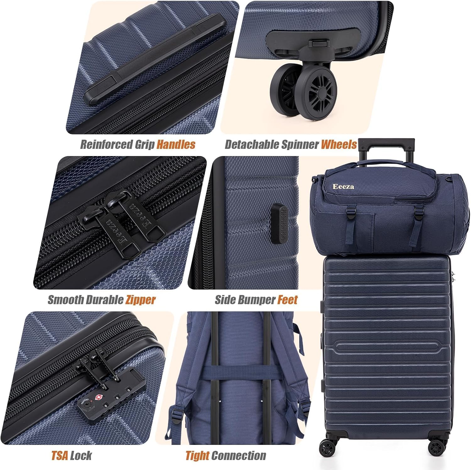 Expandable Luggage Sets 21"/25"/30" 5 Piece Luggage Set,Suitcase Sets with ABS Hard Shell Lightweight TSA Lock and Detachable Double Spinner Wheels(PorscheBlue,BP/TB) - Image 5