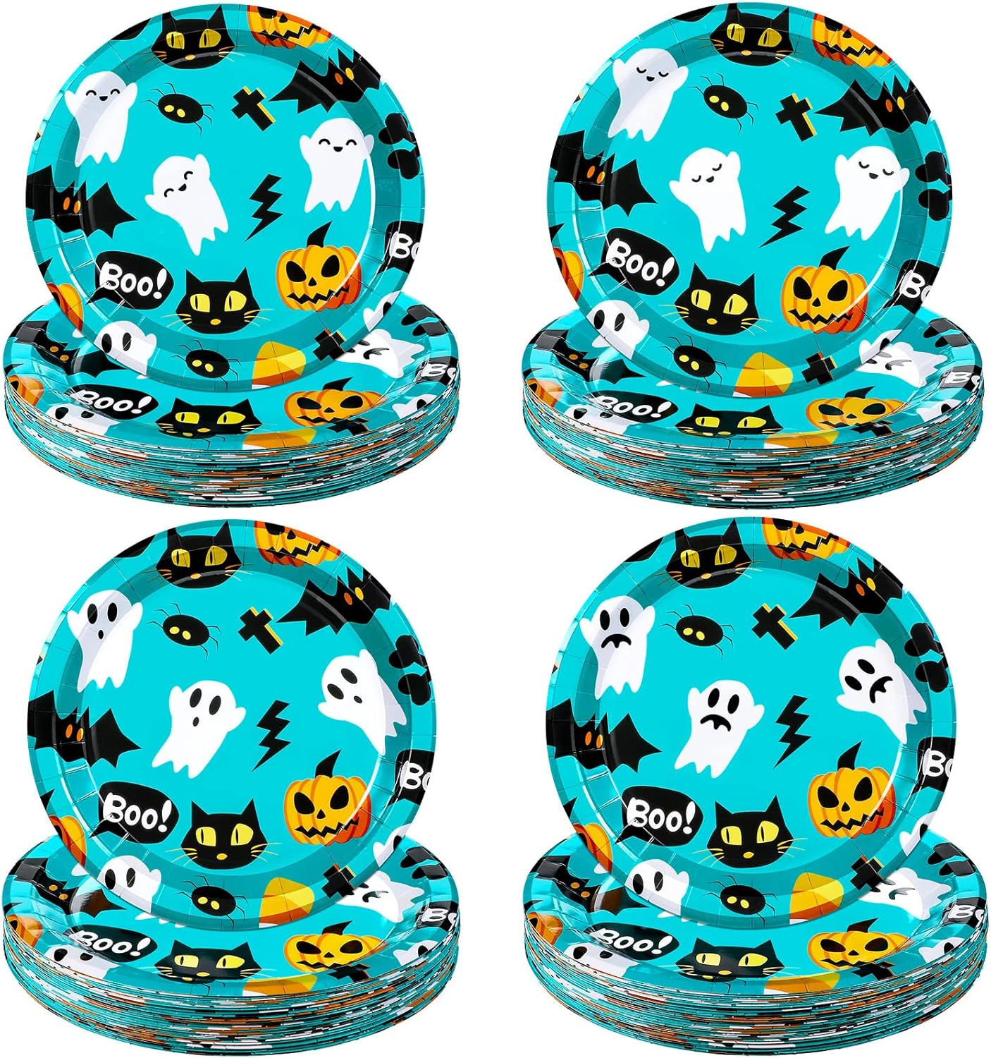 Meanplan Halloween Plates, Disposable Dinnerware Tableware Sets Ghost Pumpkin Boo