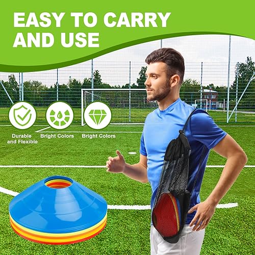 Miniatura 21 de Juego de 25 conos de fútbol de agilidad con bolsa de transporte y para conos de fútbol para entrenamiento, fútbol, baloncesto, entrenamiento, conos