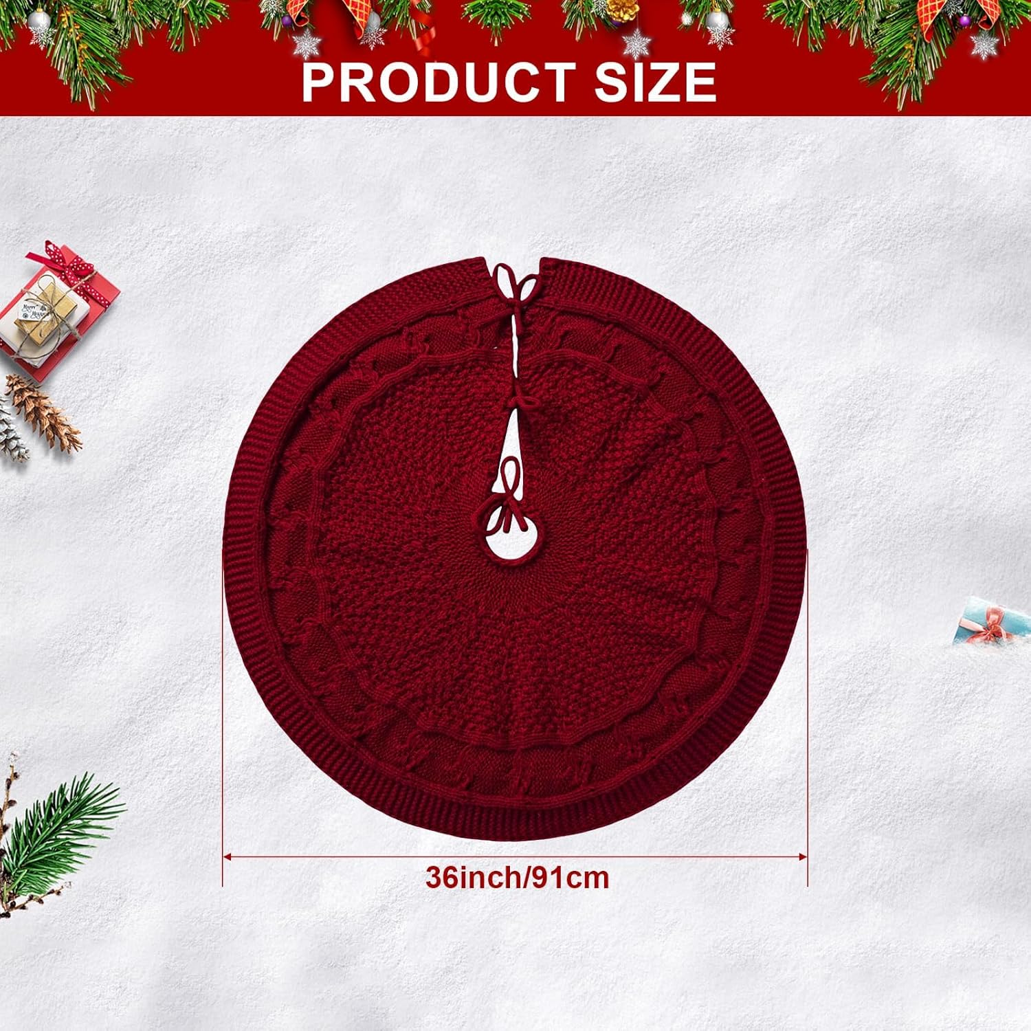 Christmas Decorations ZANZER Christmas Tree Skirt Durable Thick Knitted Xmas Tree Skirt Christmas Tree Mats Indoor Xmas Tree Base Cover for Christmas Holiday Decoration (Red, 36 inches)
