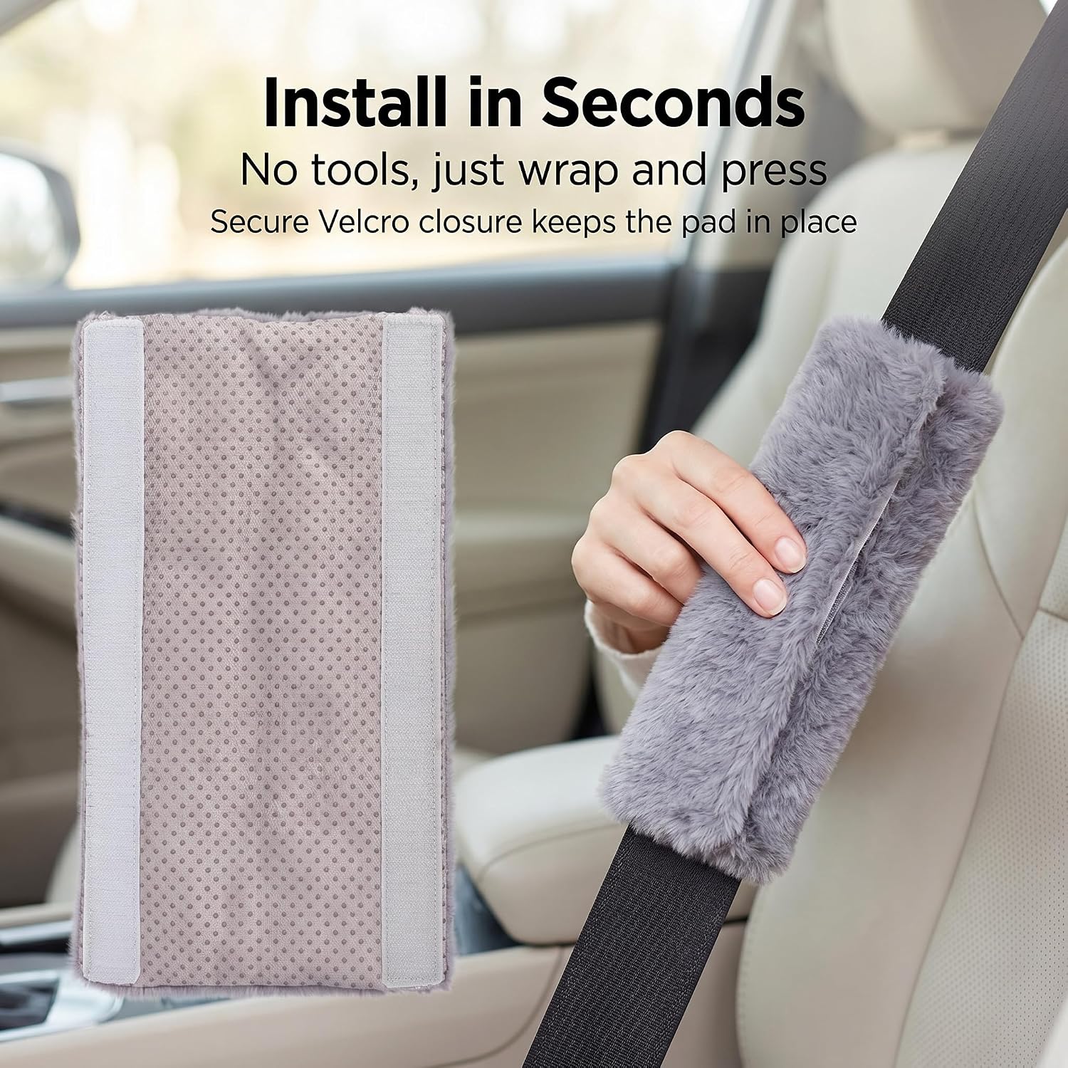 Soft Auto Seat Belt Cover, Plush Long Fur Seatbelt Shoulder Pad for Comfortable Driving, Car Seat Belt Cushion for Neck and Shoulder, Compatible with All Cars, Backpack, Gray (1 Piece)