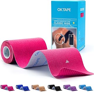 OK TAPE Extra Wide Kinesiology Tape, Precut K Tape Strips, Elastic Physical Therapy Athletic Tape for Pain Relief & Joint Support | Back, Shoulder, Knee (4" x 10" - 10Pcs) Pink