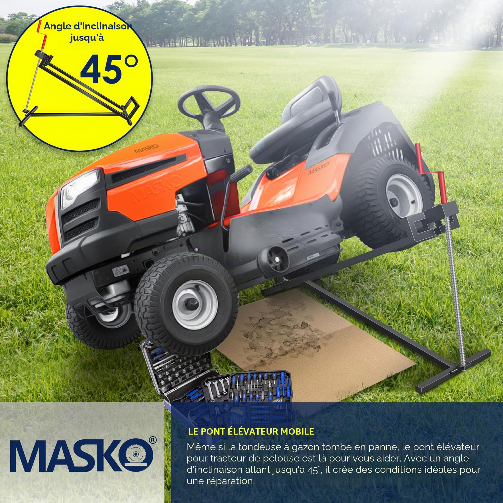 MASKO® Cric lève Tracteur Tondeuse 400 kg Dispositif de Levage pour Tondeuse à Gazon autoportée Cric lève Tracteur Tondeuse Aide au Nettoyage Pont élévateur