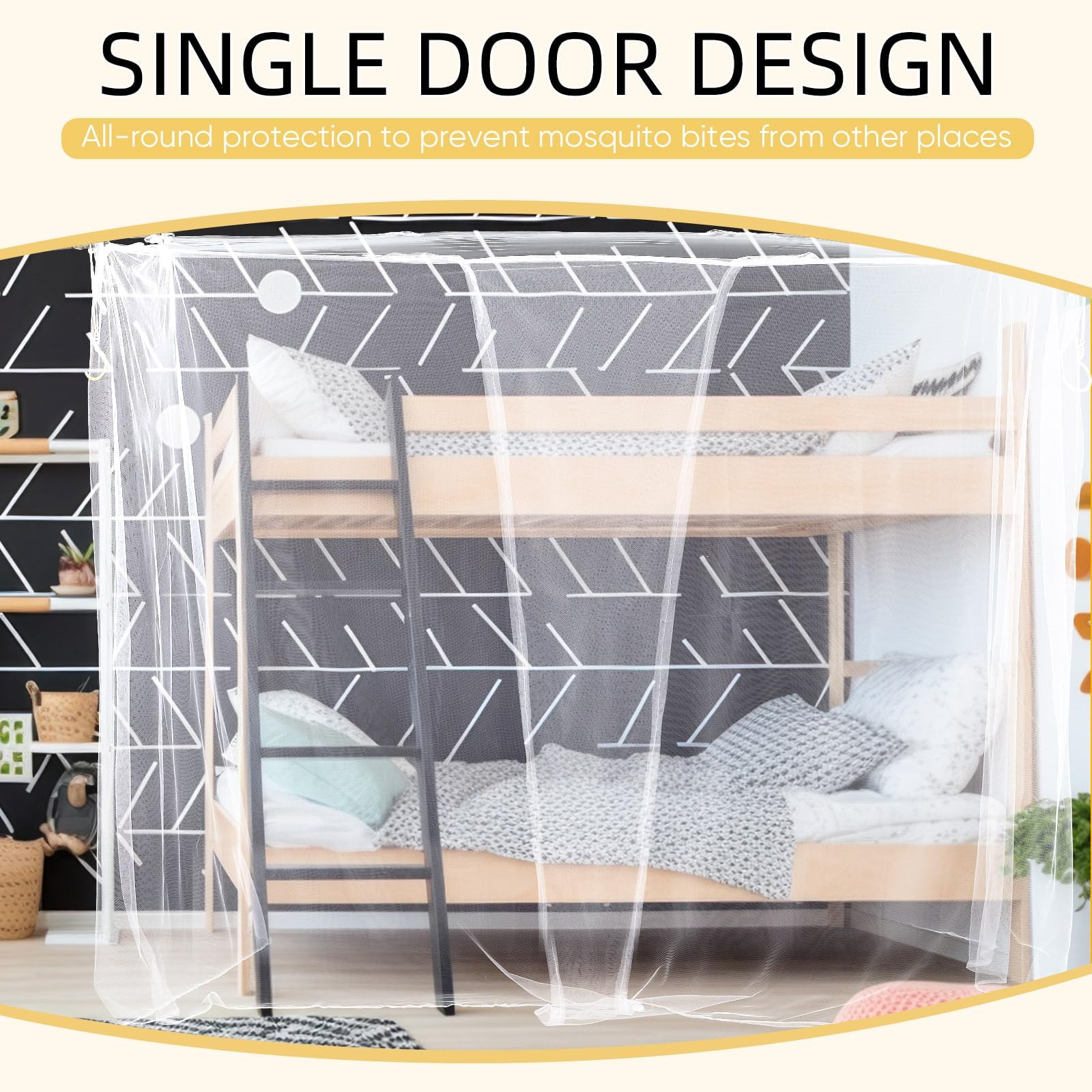 Malla Fina Mosquitera para Cama, Mosquitera Cuadrada, Antimosquitos para Cama Individual, Dosel de Cama Decorativo, Cortina de Cama Antiinsectos, con Gancho, 90 x 195 x 150 CM, Blanca