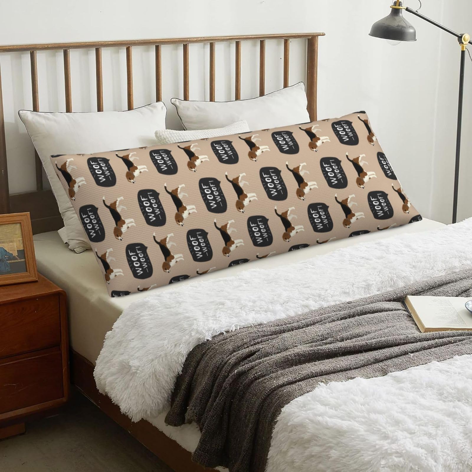 Woof Beagle, Body Pillow Cover with Zipper,Long Body Pillowcase 20 x 60 in