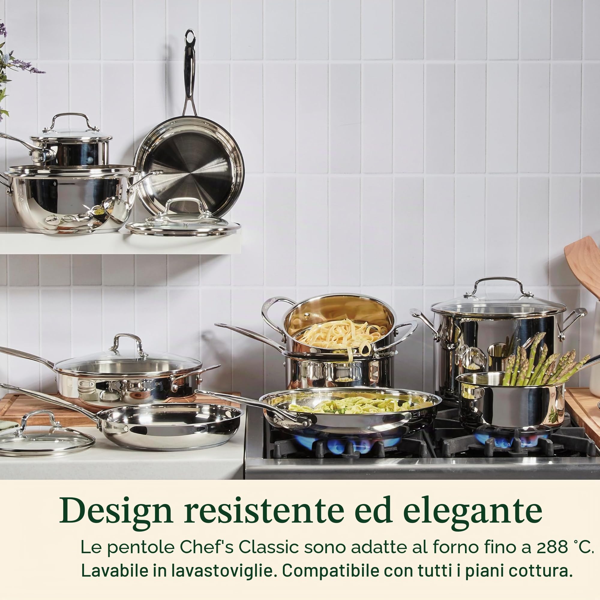 Cuisinart 766S-22 - Pentola per pasta in acciaio inox da 6 l, con coperchio scolapasta, collezione Chef's-Classic-Stainless-Cookware-Collection, 6 litri