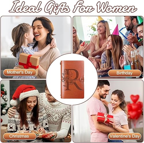 Miniatura 5 de Booson Diario de viaje de cuero con inicial, cuaderno con monograma, regalos de agradecimiento, diario personalizado, bloc de notas de escritura