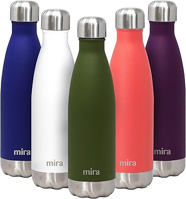 MIRA 17 Oz Stainless Steel Vacuum Insulated Water Bottle - Double Walled Cola Shape Thermos - 24 Hours Cold, 12 Hours Hot - Reusable Metal Water Bottle - Leak-Proof Sports Flask - Olive Green