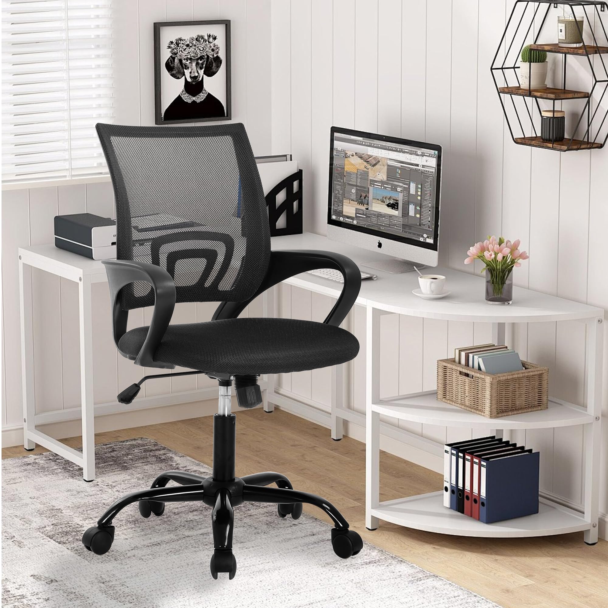 Ergonomic Comfortable Mesh Office Chair Adjustable Height Rolling Desk Chair with Lumbar Support Arm Rests Tilt Function 360