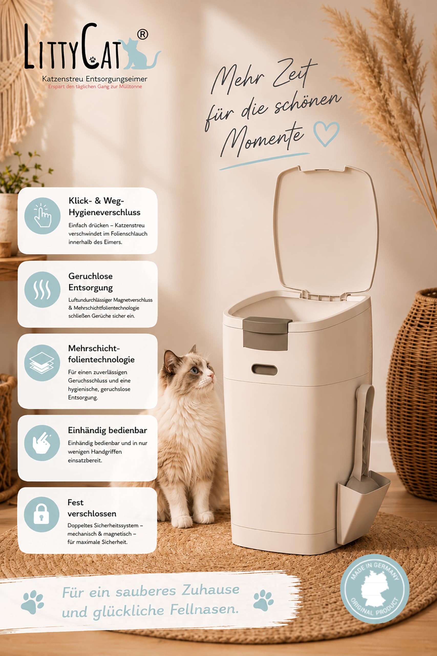 LittyCat Katzenstreu Eimer inkl. Schaufel & 1 Nachfllkassette   Geruchsdichter Entsorgungseimer fr Katzenstreu  klick System mit  Einhandbedienung  Katzenklo Mlleimer : Amazon.de: Haustier
