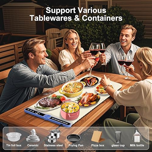Miniatura 7 de Tapete de calentamiento para alimentos extra grande (XXL 40 x 15 pulgadas), tapete de calentamiento de alimentos para encimeras, fiestas, buffet,