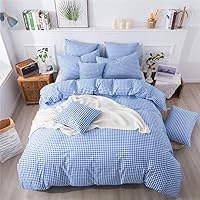 Vista 14 de FADFAY Juego de funda de edredón de cuadrícula azul, tamaño individual, 100% algodón, ultra suave, a cuadros, reversible, con cierre de cremallera