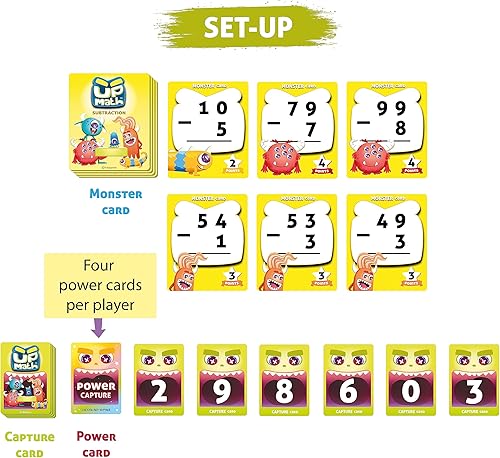 Miniatura 5 de YUKA Champs UPMATH - Tema de monstruo de resta de 3 niveles, fácil de matemáticas medianas y duras, juego educativo para el cerebro para niños en
