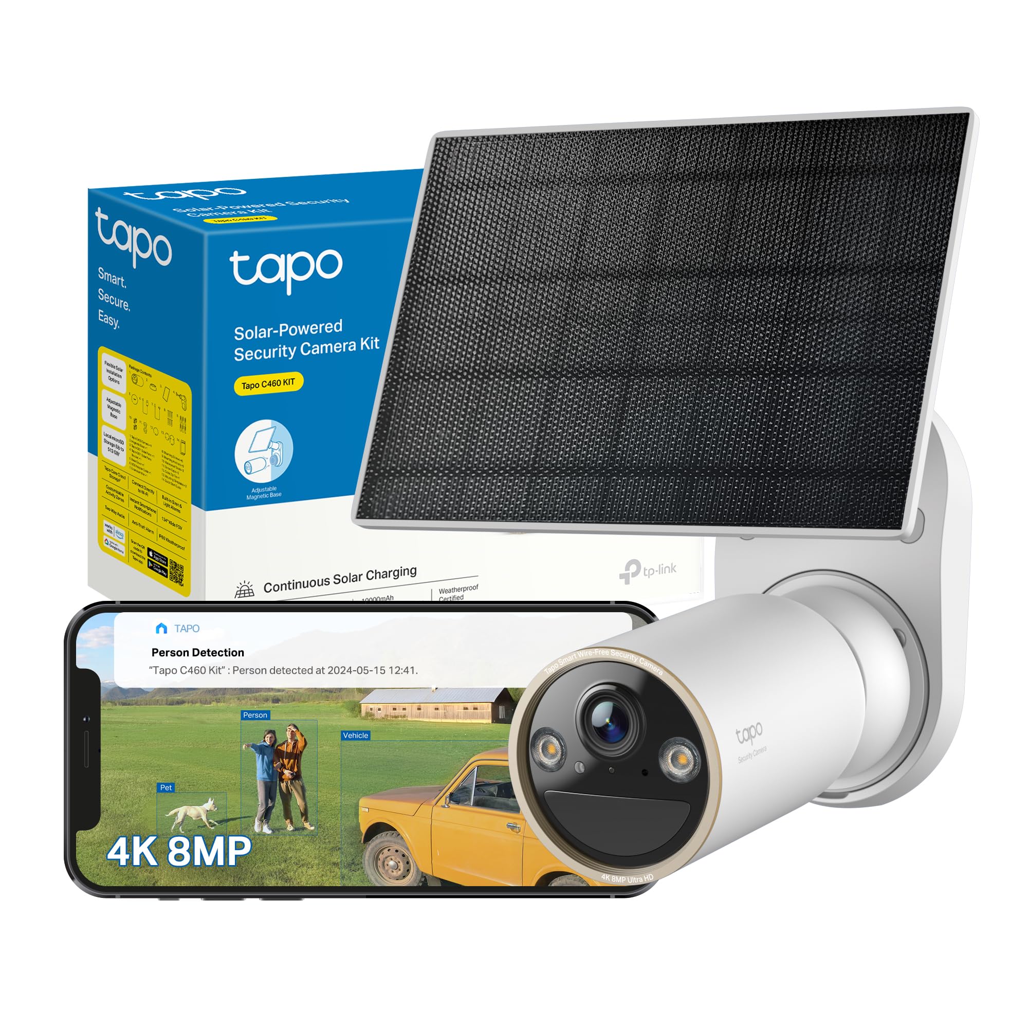 Tp Link Tapo C460Kit 4K Outdoor Wirefree Security Battery Camera With Solar Panel For Power, No Monthly Fee
