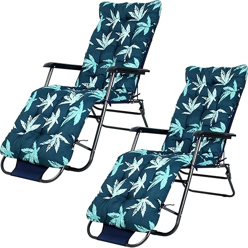 Miniatura 9 de Huwena 2 cojines para silla de salón al aire libre de 67 x 21 pulgadas, cojines para tumbona de patio con estampado floral, almohadillas gruesas
