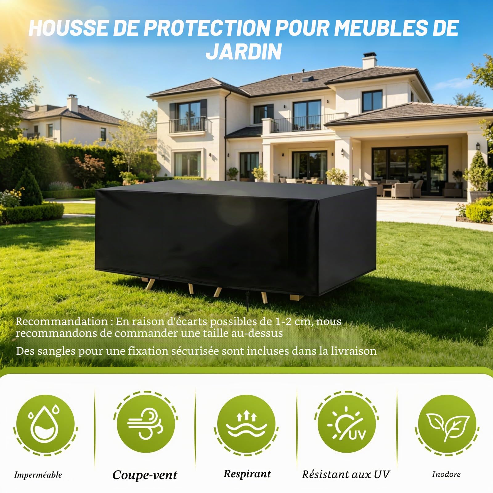 Housse de Table de Jardin Imperméable 420D Oxford 242x182x100cm