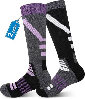 Kids Merino Wool Ski Socks Boys Girls Thick Winter Warm Thermal Hiking Snowboarding Knee high Socks 3 Pairs