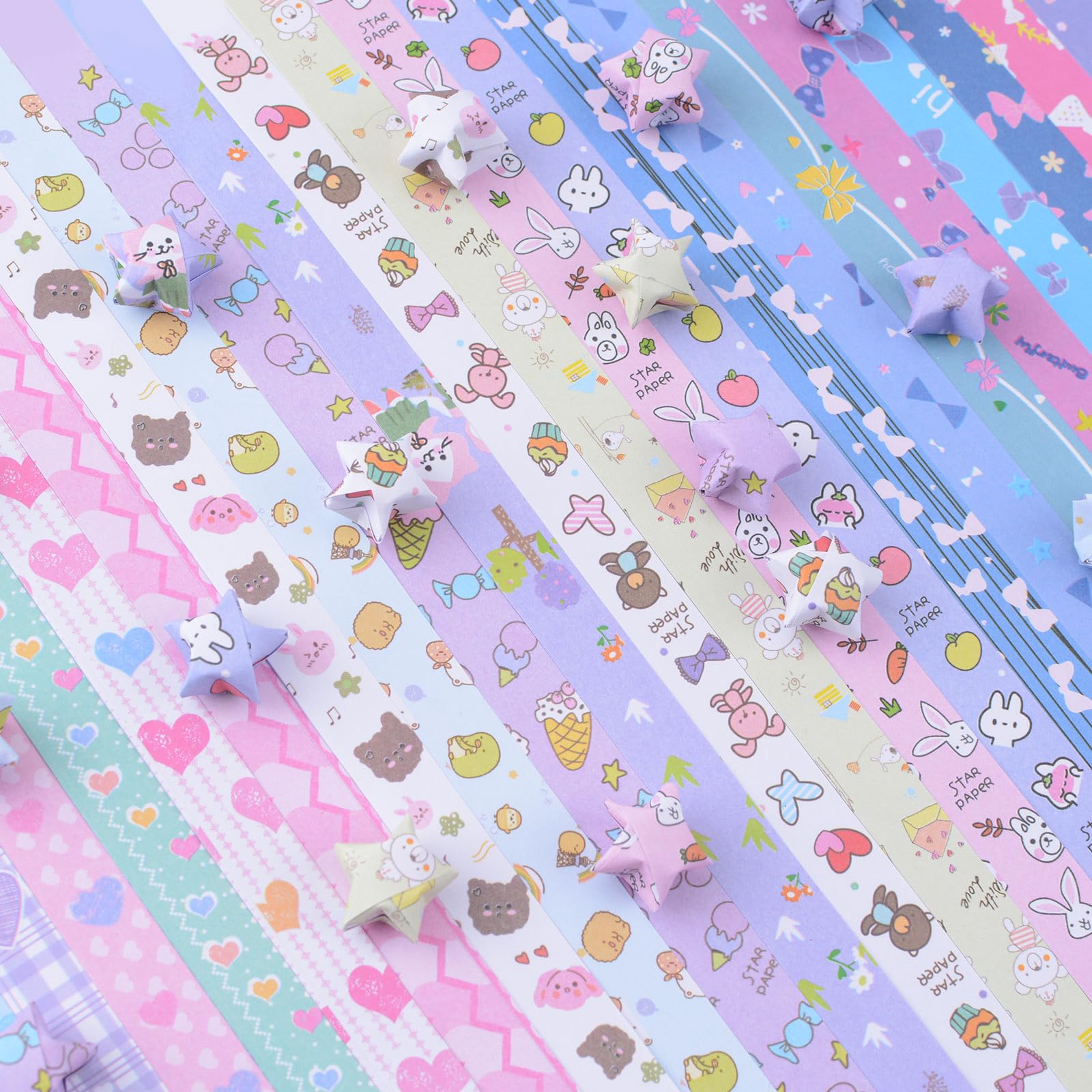 Lot 1200 Bandes Papier Origami Double Face 26x1 Cm - Motifs Sakura Étoiles - Idéal Loisirs Créatifs Et Bracelets Chance
