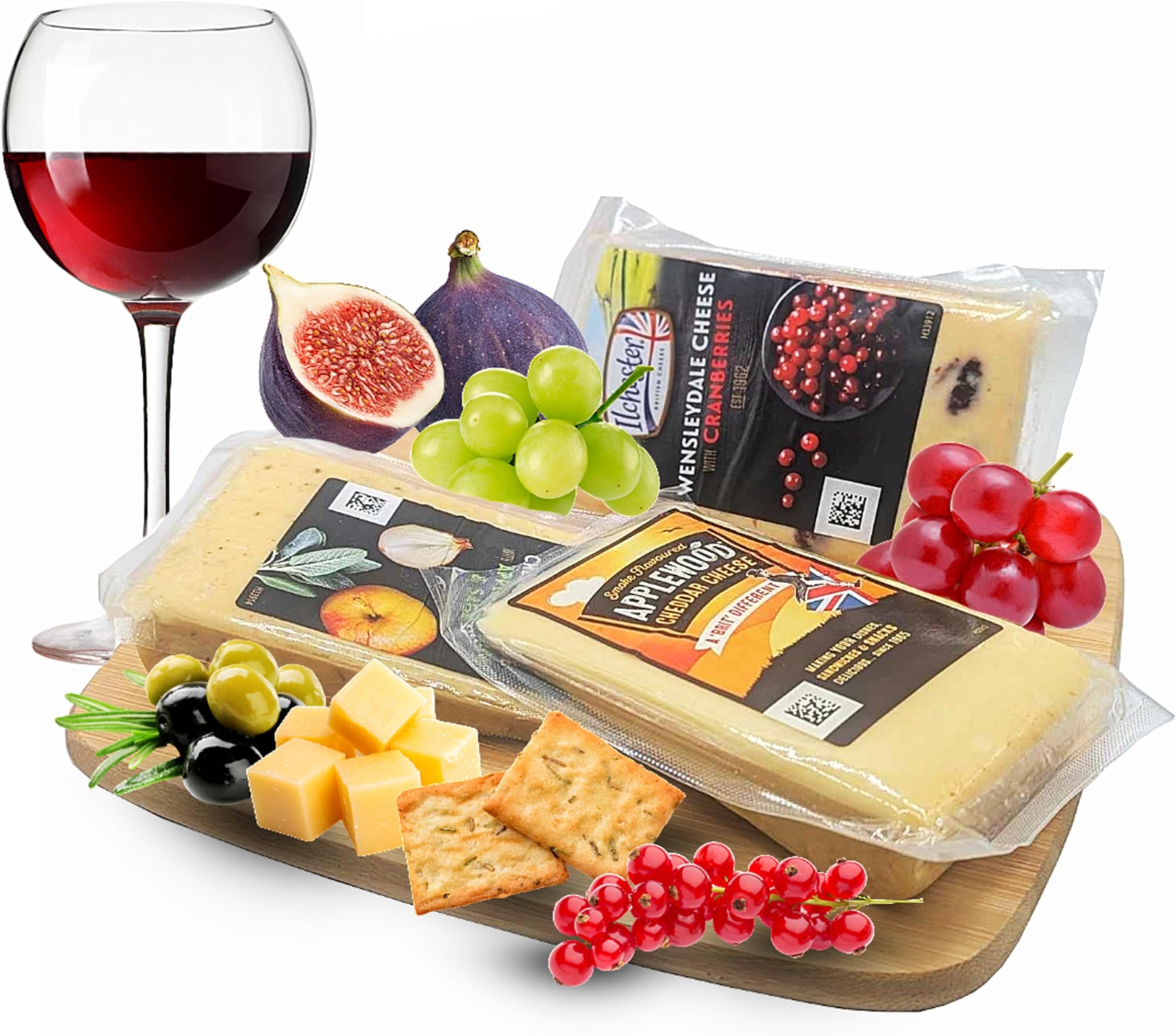 Cheese Wedges & CheeseBoard Gift Set - A Selection of 3 x 150g Applewood, Wen...