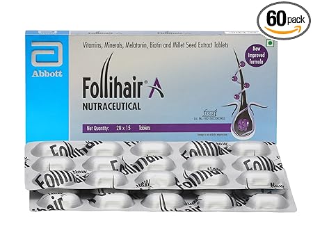 Follihair New A (Pack of 2N x 15) by Abbott Helps Nourish & Strengthen Hair Follicles | Amino Acids, Vitamins, Minerals & Natural Extracts Tablets New Formulation