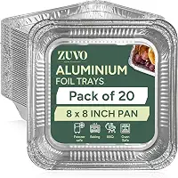 Zuvo Formas de alumínio de 20 x 20 cm (pacote com 20 - sem tampas) – Assadeiras descartáveis fortes para cozinhar, assar, congelar e preparar refeições