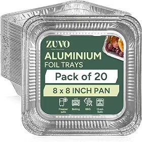 Zuvo Formas de alumínio de 20 x 20 cm (pacote com 20 - sem tampas) – Assadeiras descartáveis fortes para cozinhar, assar, congelar e preparar refeições
