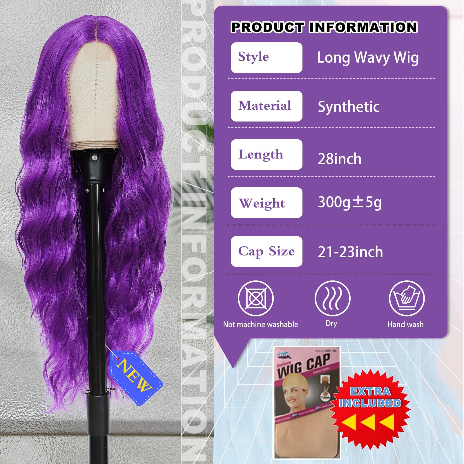 BUPPLER Cosplay Long Purple Wig 28 Inch Middle Part Synthetic Wig Realistic Gifts Party Wigs for Women Daily Use Colorful Wigs (Purple) - Image 2