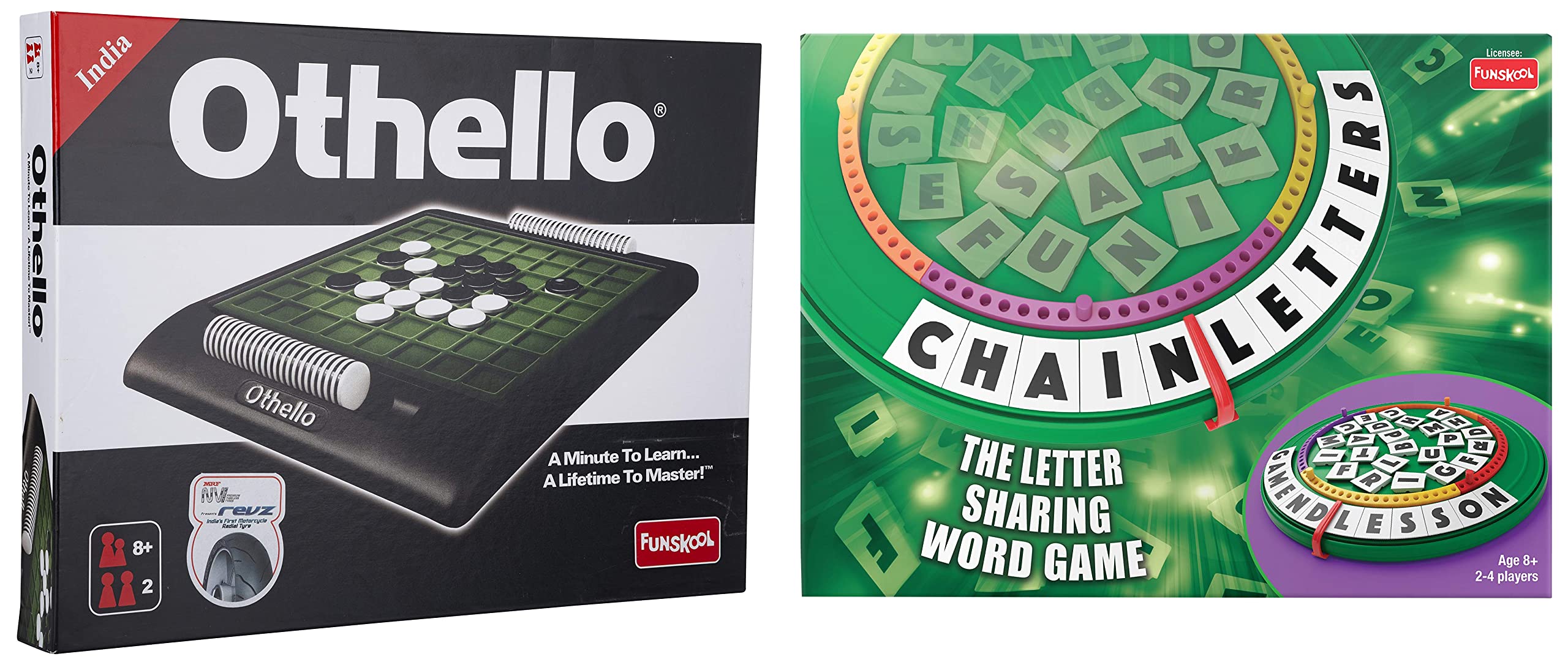 Funskool Games - Othello, Strategy Game, Portable Classic Travel Game & Family, 2 Players, 8 & Above,Multicolor & Chain Letters, Educational Game, The Letter Sharing Word Game,Kid