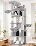 Globlazer Large Cat Tree Tower, 80inch XXL Tall Cat Tree for Multiple Indoor Cats Large Adult Kittens with Scratching Posts and Board, 3 Soft Baskets, 2 Plush Perches, 2 Cozy Condos, S80G, Beige