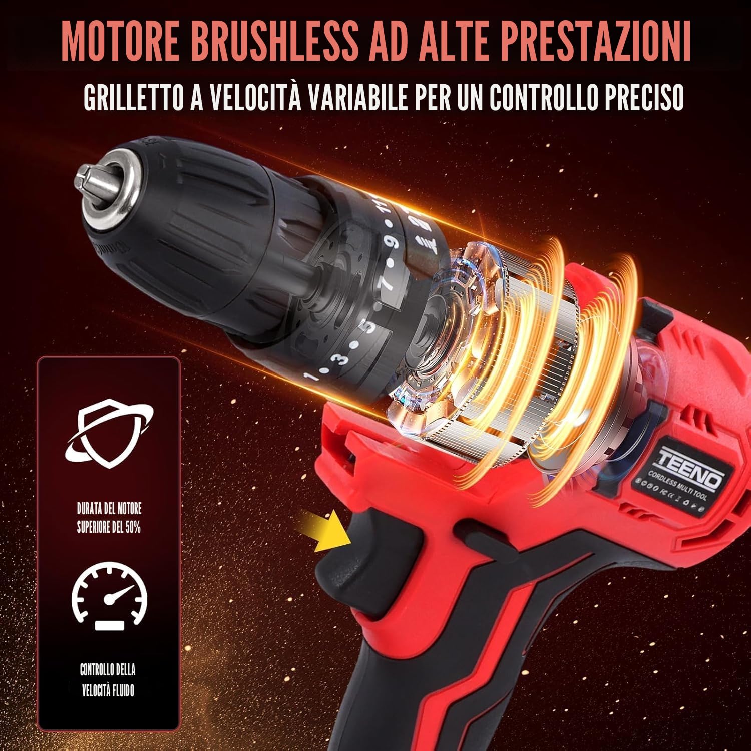 Kit Combinato Wireless 20V TEENO, Strumento Multifunzionale Wireless 8 in 1 Con Custodia, Trapano, Sega a Catena, Cef A Urto, Strumento Oscillante, Levigatrice Con Accessori (8 IN 1)