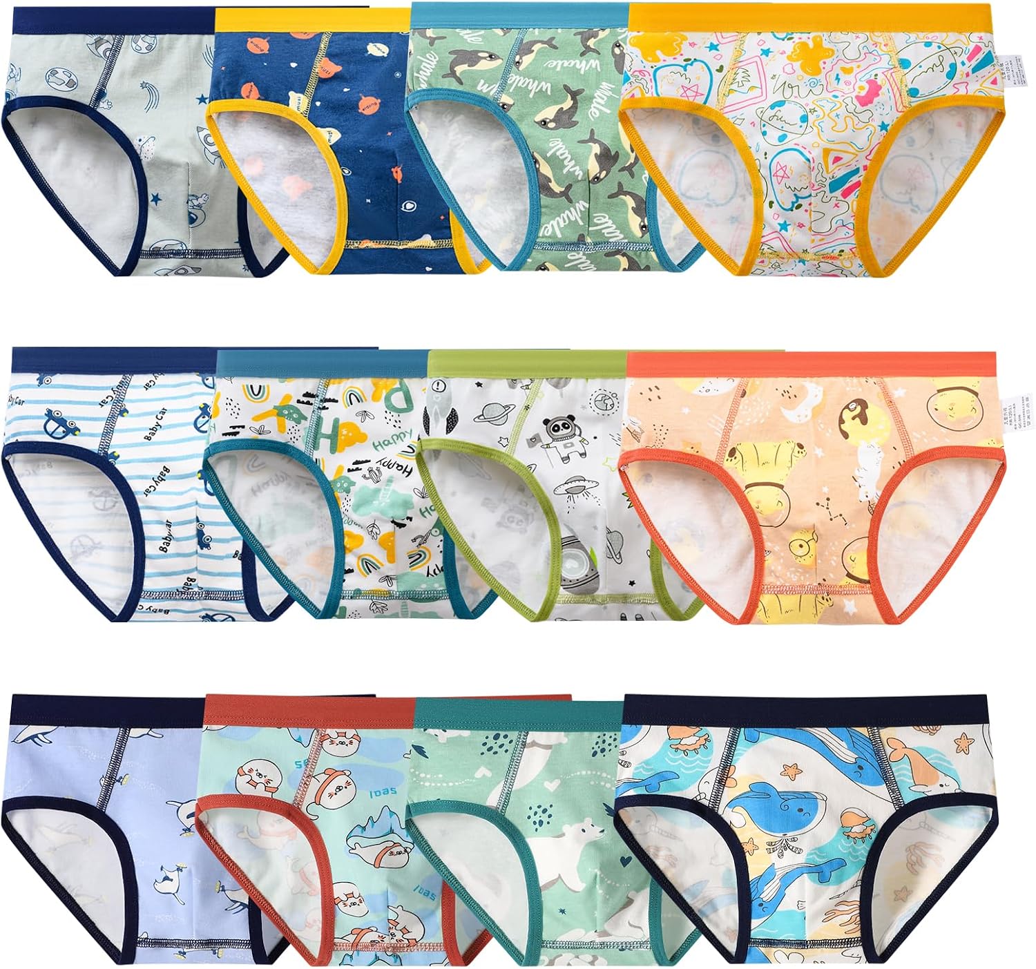 Boys Briefs 12-Pack Underwear, Soft Cartoon Print for Toddler Kids 3-10 Years