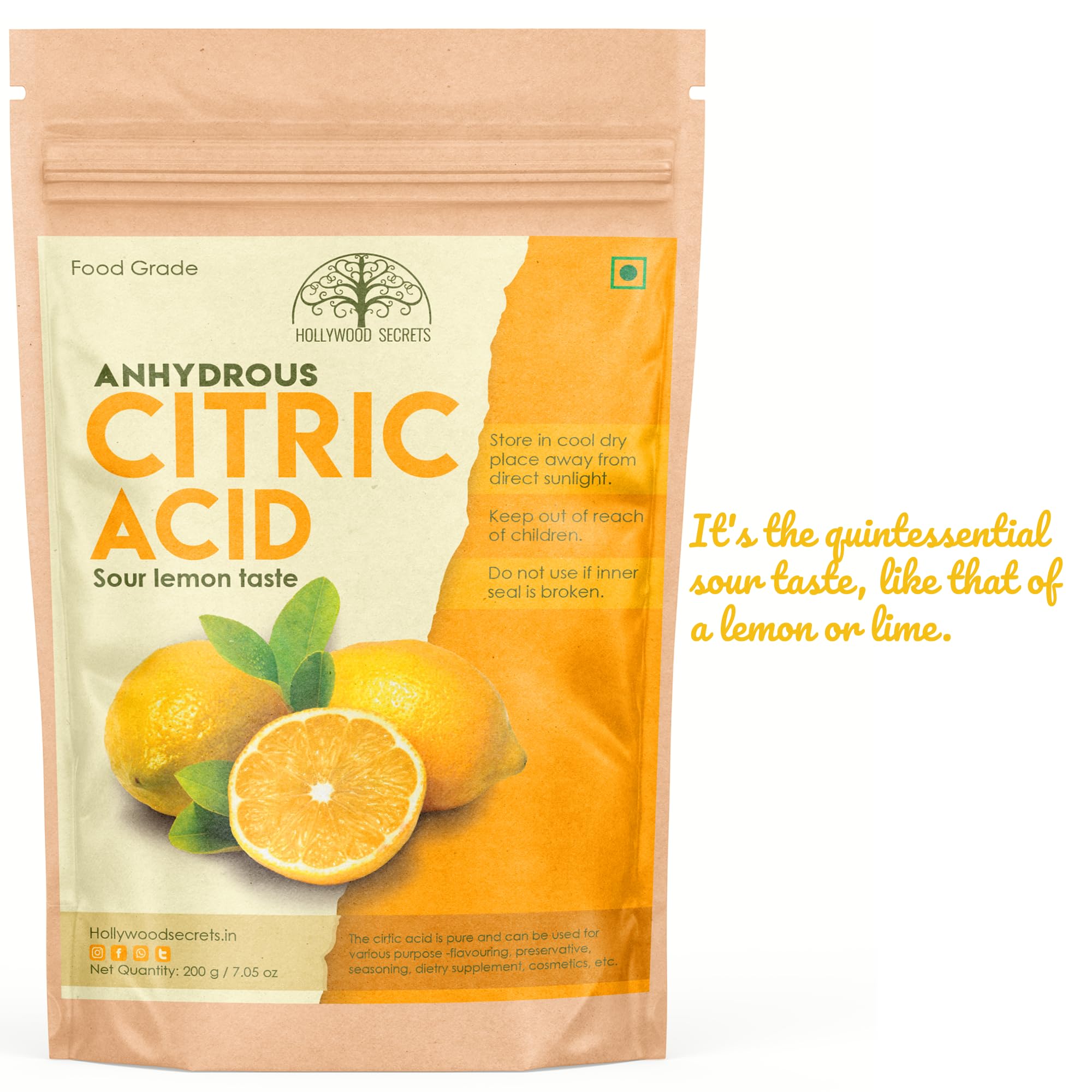 Hollywood Secrets 100% Citric Acid Powder Pure Grade Non-Gmo 200 Gms - Image 4 thumbnail