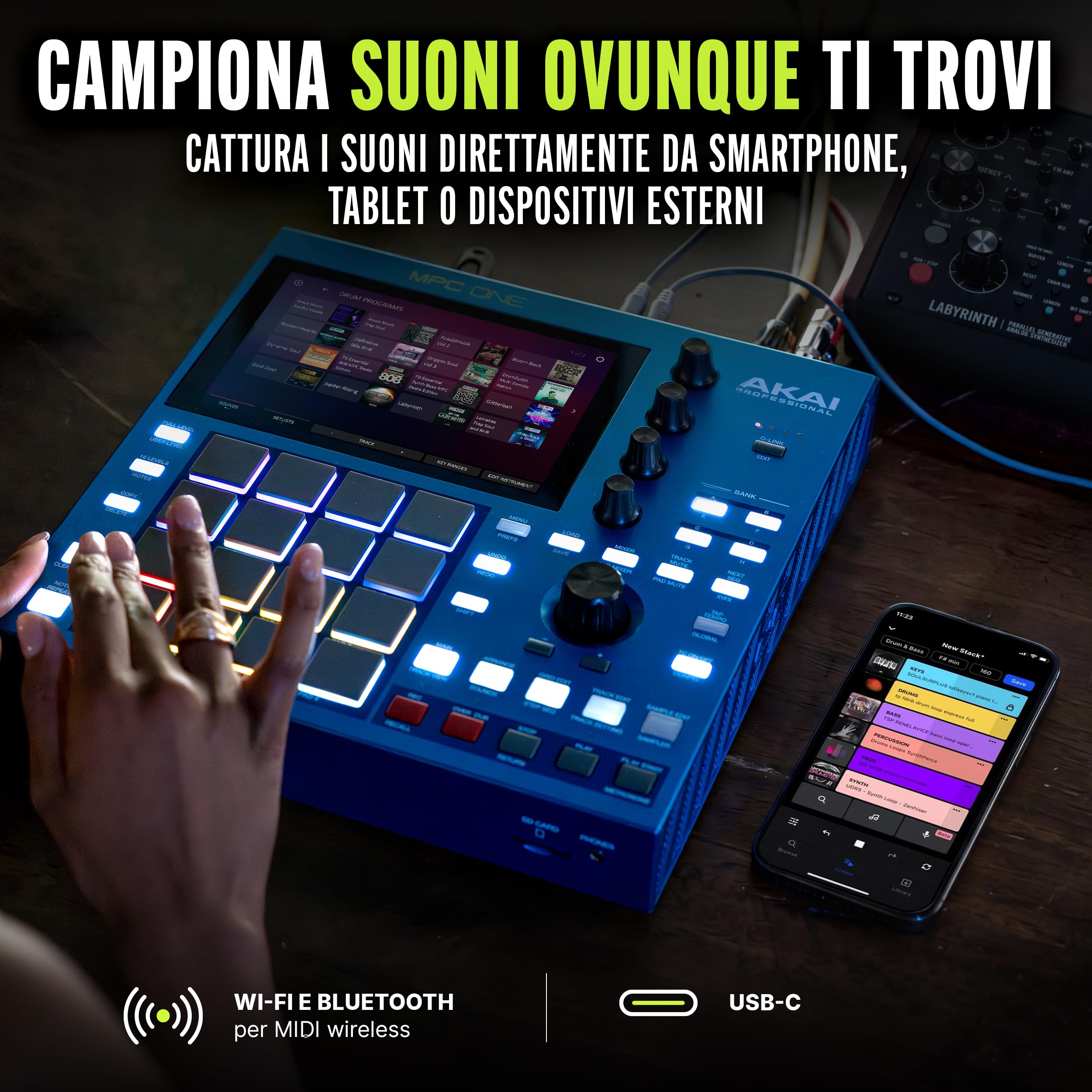 Akai Professional MPC One G2 Centro di Produzione Standalone Next-Gen | Per Beatmaker e Producer, Sampling, Sequencing e Creazione Brani, con USB-C, 16 Pad MPC, Processore 8-core, 4 GB RAM
