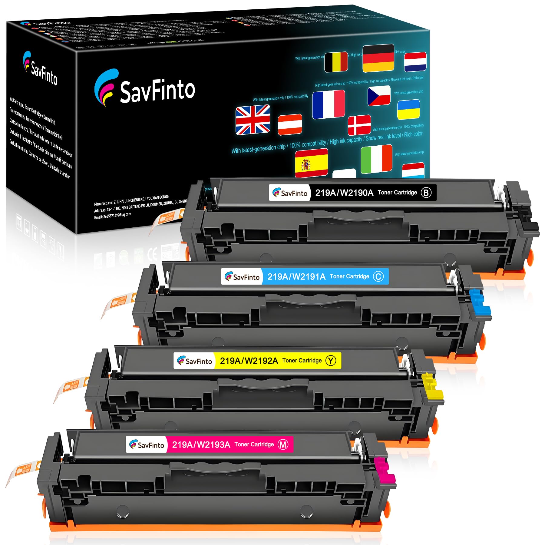 219A mit Chip Toner Ersatz für HP W2190A 219X W2190X Tonerpatronen Kompatibel für HP Color LaserJet Pro 3202DN 3202DW MFP 3302FDNG 3302FDWG 3302SDWG 3302FDW 3302SDW 3302FDN (4 Unidades)