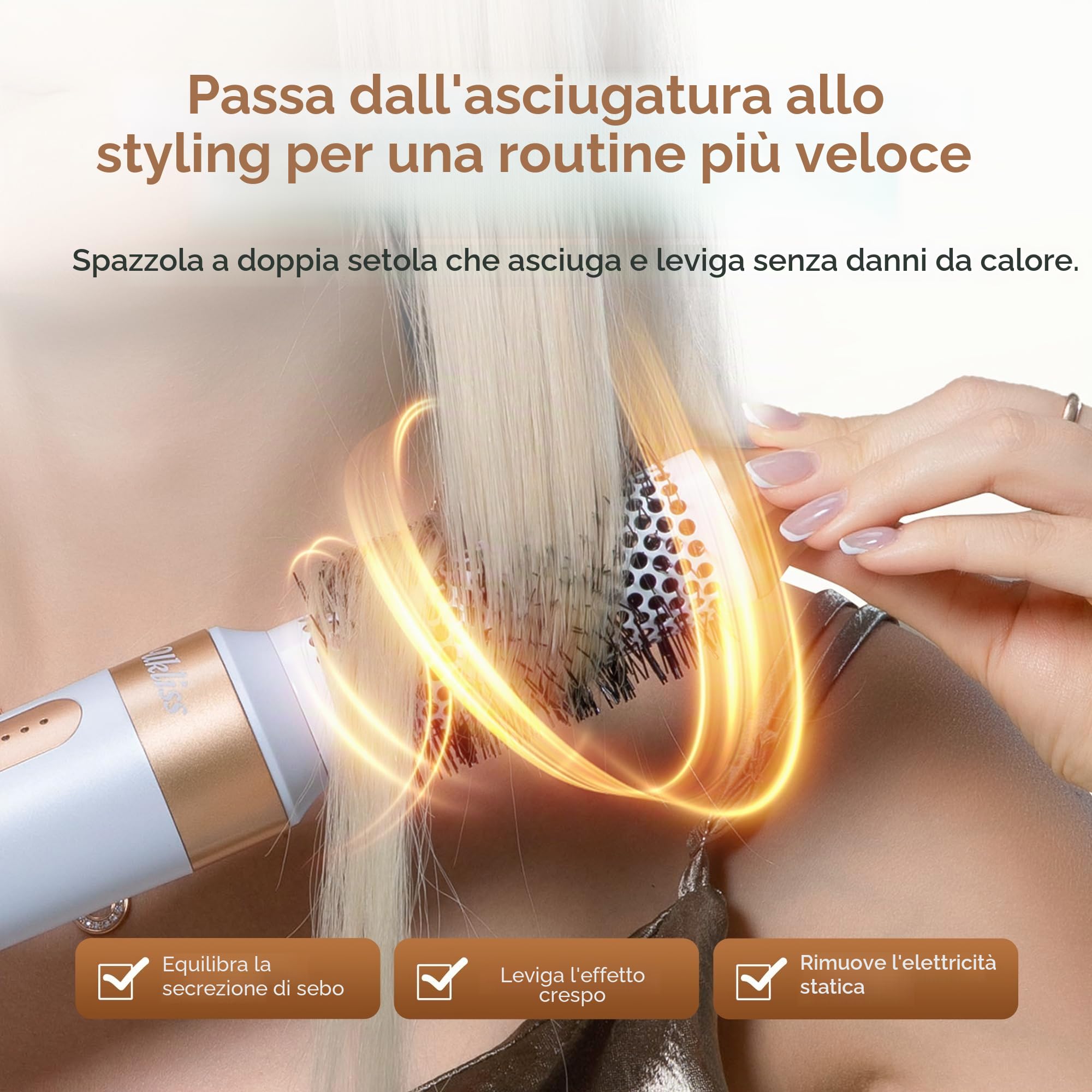 Spazzola Asciugacapelli 7 in 1, UKLISS Airstyler con Arricciacapelli Automatico, Hair Dryer, Spazzola ad Aria Calda, Thermal Brush, Spazzola Lisciante Capelli, Regali per Donne Styling - Bianco