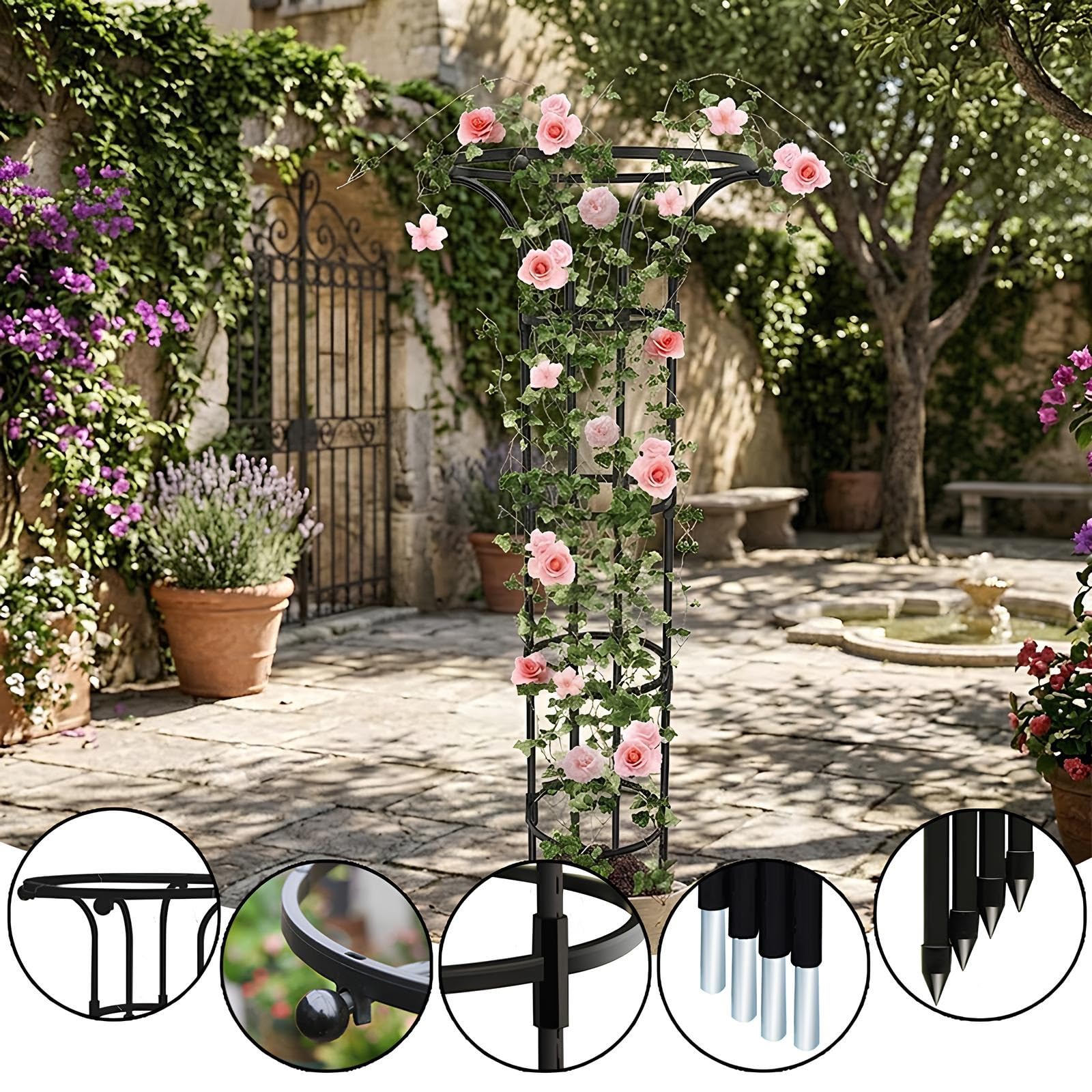 185cm Griglia Da Giardino - Supporti Verticali Stabili Per Piante Rampicanti - Traliccio A Ombrello Con Struttura A Gabbia - Per Vite Rosa Clematide Ortensie(Black,D25cmxH125cm)