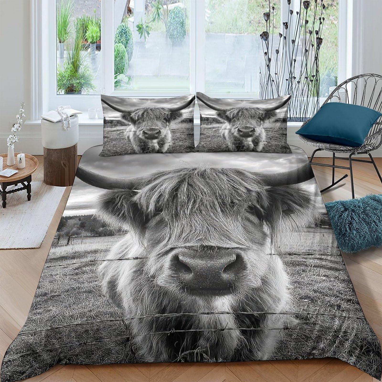 Ctjqhvkz Style-7 3D Printed Highland Cow Fitted Sheet Microfiber Soft Breathable Farm Pasture Bed Cover For Bedroom Guest Room Decor Single（135X200cm）