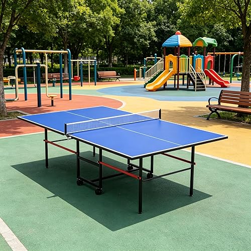 8FT Table Tennis Table with Net, Indoor/Outdoor Professional Ping Pong Table for Kids Adults, Folding Ping Pong Table, Complete Set with Paddles and Balls, School Playground Game Table